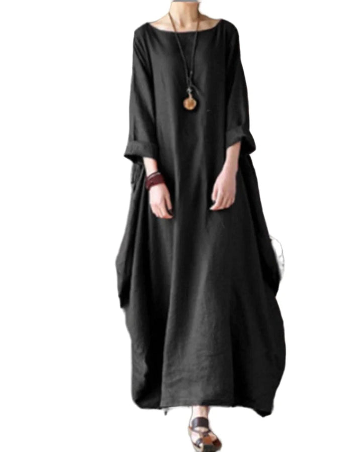Vestido Maxi Oversized De Lino Para Mujer Con Mangas Murciélago