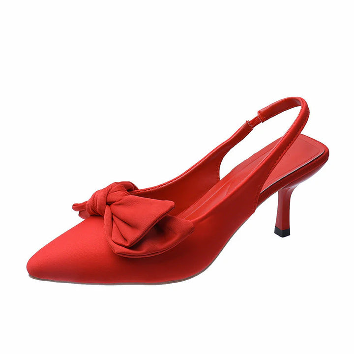 SAPATOS DE SALTO BAIXO COM LAÇO E SLINGBACK EM BICHO DE PÉ PARA SENHORA