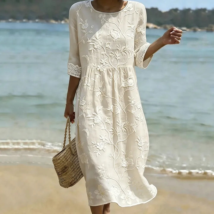 Vestido Floral Boémio Vintage de Manga 3/4
