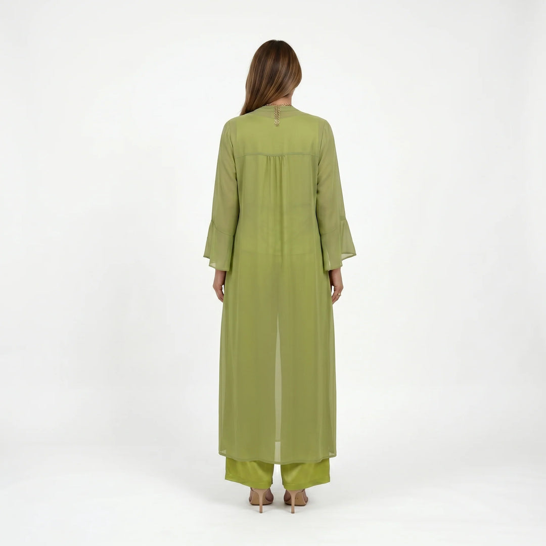 Helena - Conjunto de Cetim de 3 Peças Com Cardigan Fluido