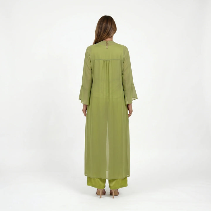 Helena - Conjunto de Cetim de 3 Peças Com Cardigan Fluido