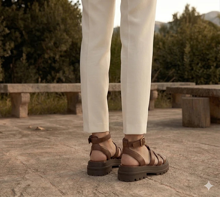 SANDÁLIAS DE MULHER TIPO GLADIADOR COM SOLA GROSSA, SAPATOS RASOS DE VERÃO