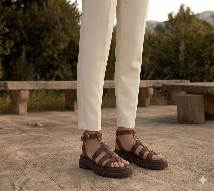 SANDÁLIAS DE MULHER TIPO GLADIADOR COM SOLA GROSSA, SAPATOS RASOS DE VERÃO