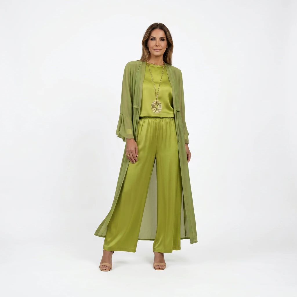 HELENA - CONJUNTO SATIN 3 PIEZAS CON CARDIGAN FLUIDO
