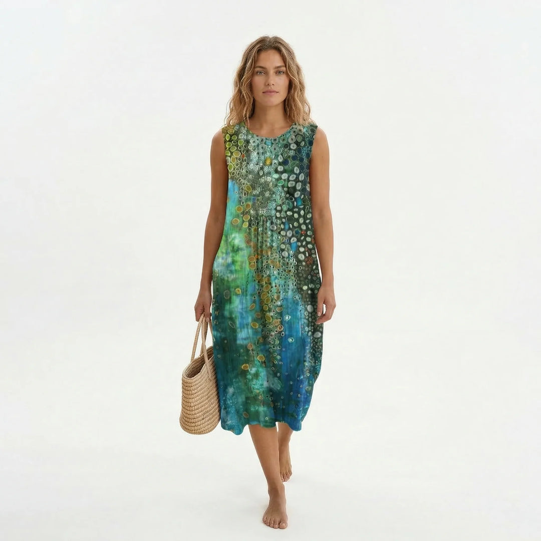 Victoria - Vestido Midi Estampado Sem Mangas