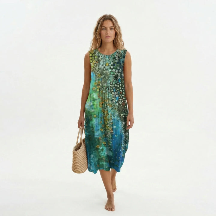 Victoria - Vestido Midi Estampado Sem Mangas