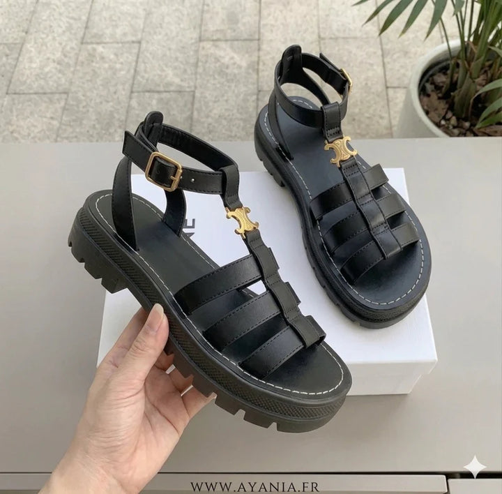 SANDÁLIAS DE MULHER TIPO GLADIADOR COM SOLA GROSSA, SAPATOS RASOS DE VERÃO