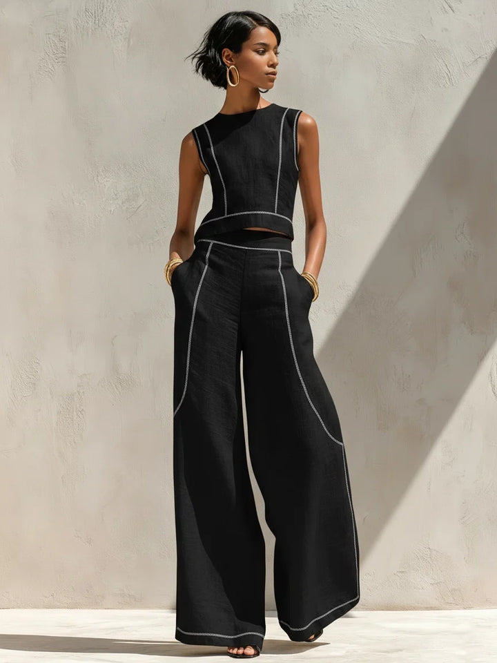 Linen Set With Contrast Stitching