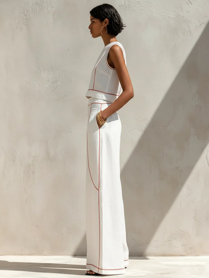 Linen Set With Contrast Stitching