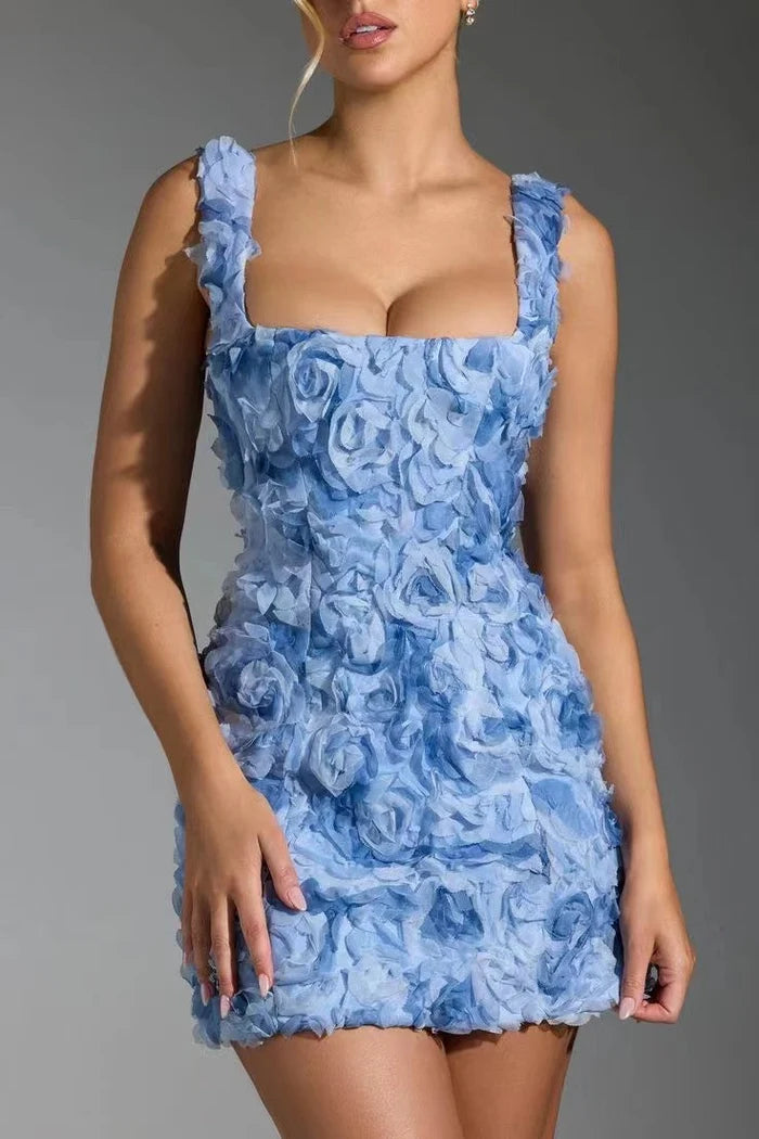 Vestido Mini Con Estampado Floral, Escote Cuadrado Y Detalle Llamativo Para Mujer