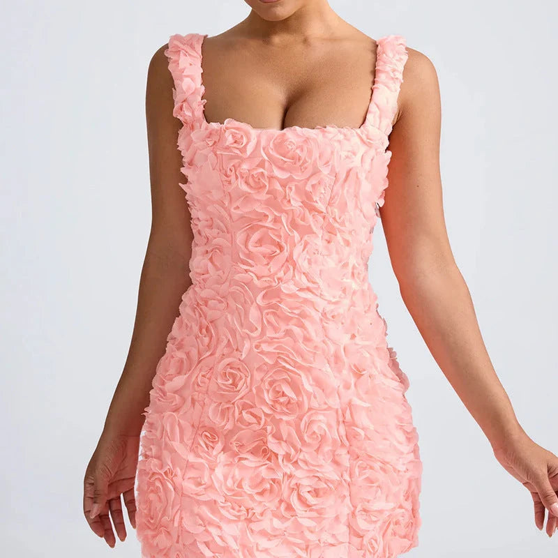 Vestido Mini Con Estampado Floral, Escote Cuadrado Y Detalle Llamativo Para Mujer