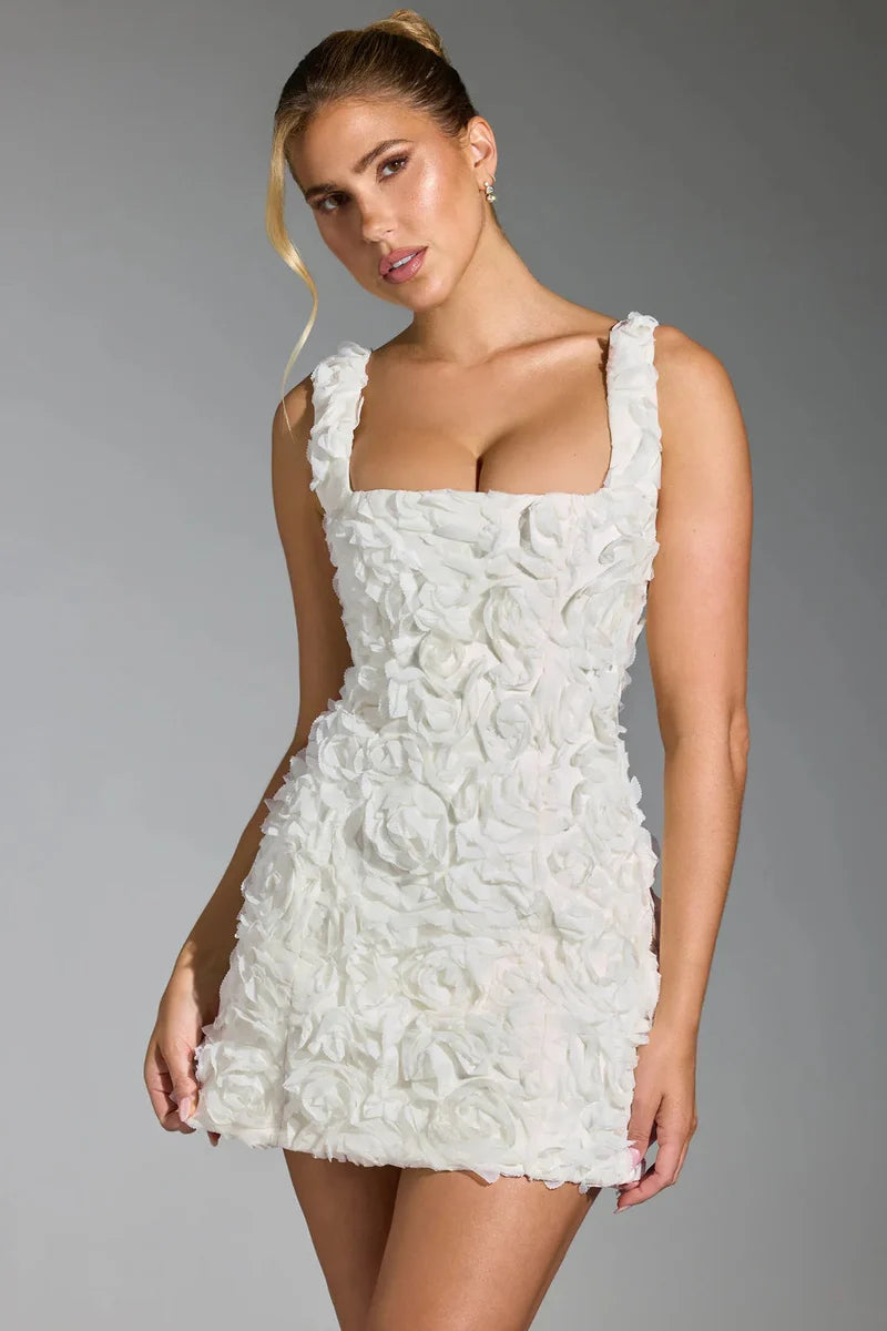 Vestido Mini Con Estampado Floral, Escote Cuadrado Y Detalle Llamativo Para Mujer
