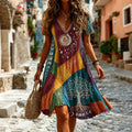 Vestido mini hippie retro sol y luna con árbol de la vida patchwork