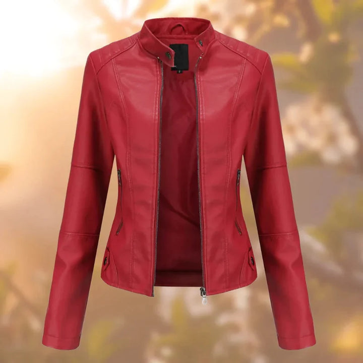 Sasha Women's Leather Jacket - Modern Fitted Zip-Up Mid-Season Bomber