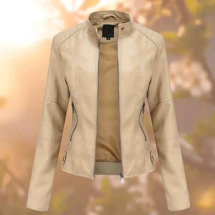Sasha Women's Leather Jacket - Modern Fitted Zip-Up Mid-Season Bomber