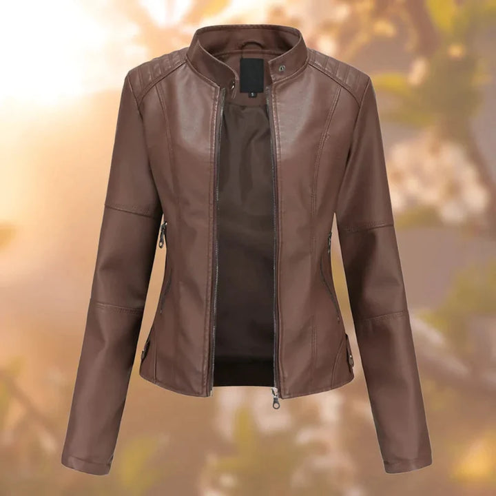 Sasha Women's Leather Jacket - Modern Fitted Zip-Up Mid-Season Bomber
