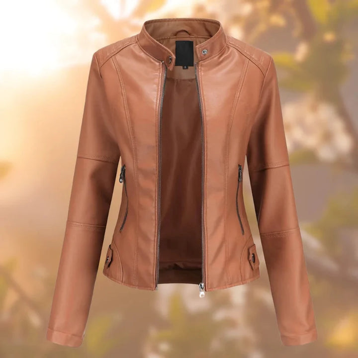 Sasha Women's Leather Jacket - Modern Fitted Zip-Up Mid-Season Bomber