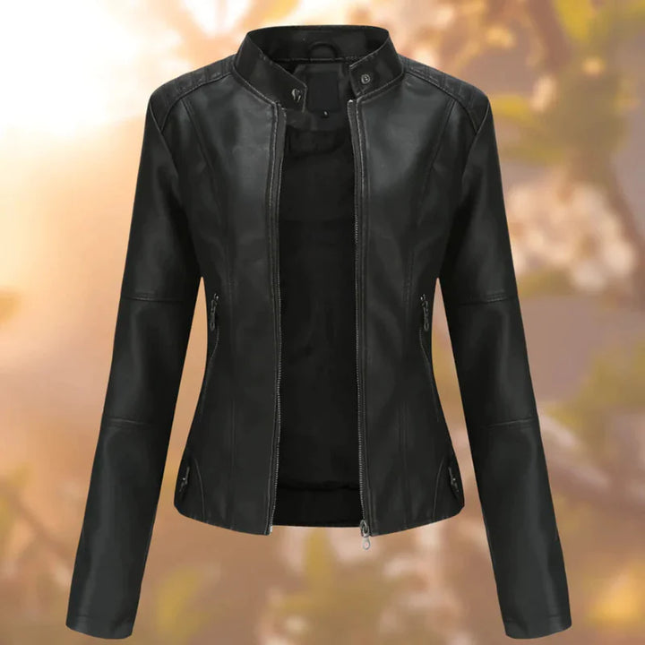 Sasha Women's Leather Jacket - Modern Fitted Zip-Up Mid-Season Bomber