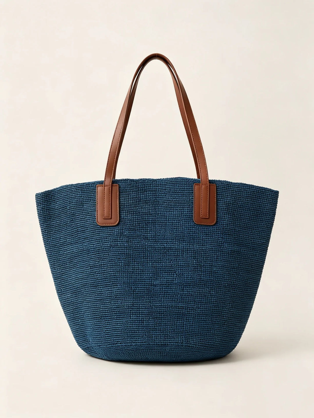 Bolso Tote De Rafia Tejido A Mano Con Asas De Cuero