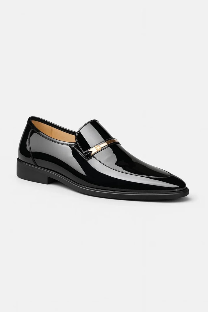 MEN'S PATENT LEATHER LOAFERS WITH ELEGANT METAL BAR DETAIL