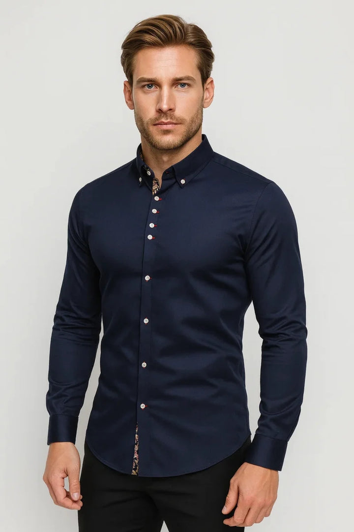 Camisa De Hombre Con Estampado Y Cuello Con Botones Ajustada