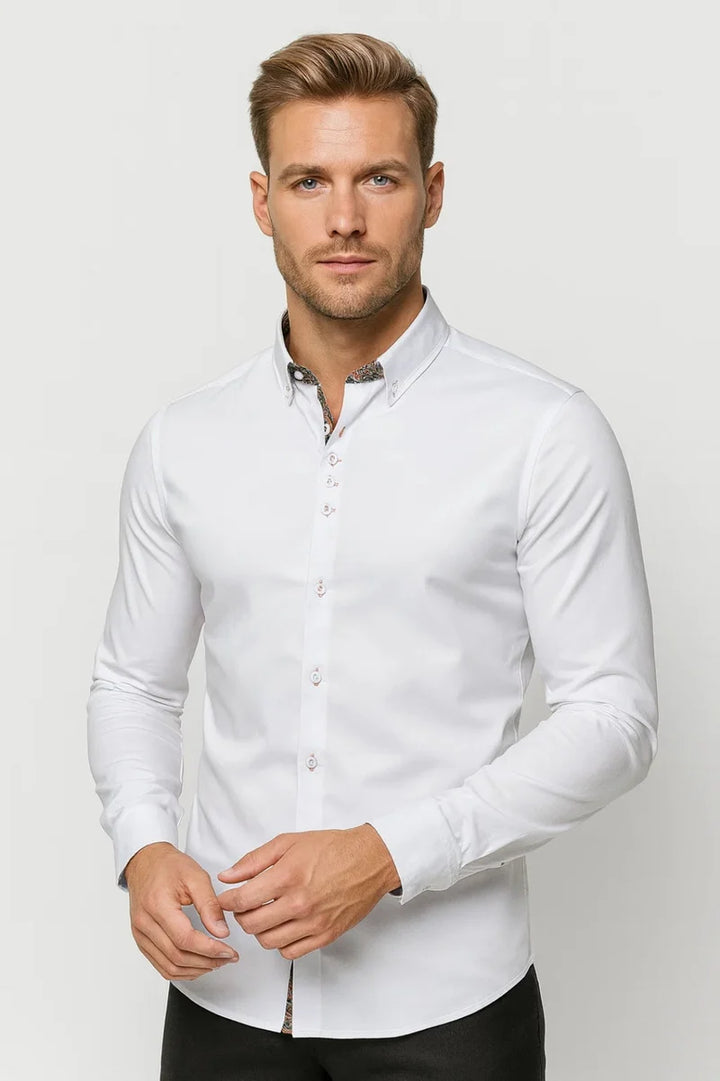 Camisa De Hombre Con Estampado Y Cuello Con Botones Ajustada