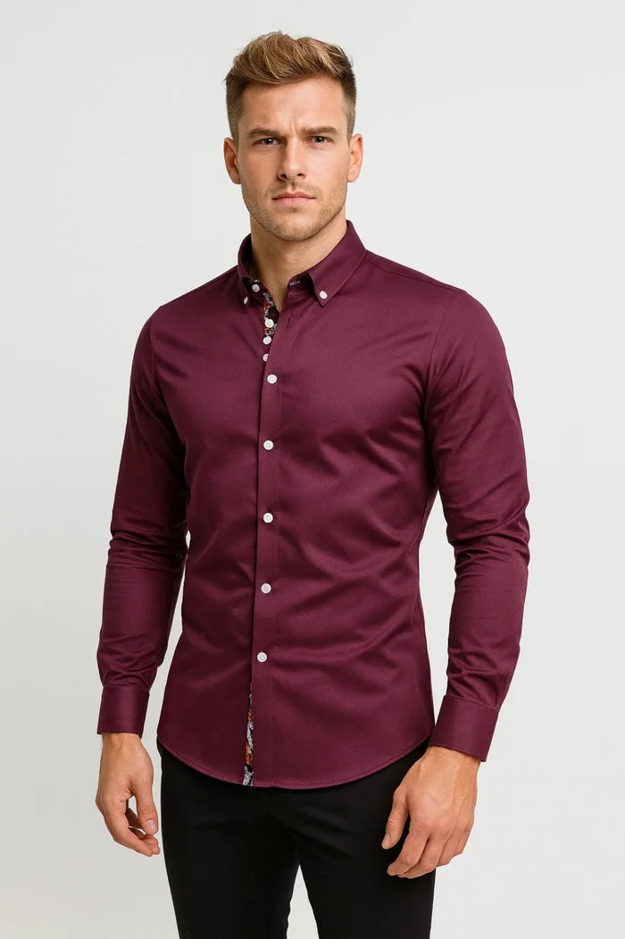 Camisa De Hombre Con Estampado Y Cuello Con Botones Ajustada