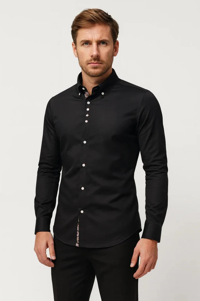 Camisa De Hombre Con Estampado Y Cuello Con Botones Ajustada