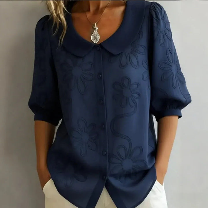 Camisa Vintage Holgada Con Bordado Floral - Manga Media