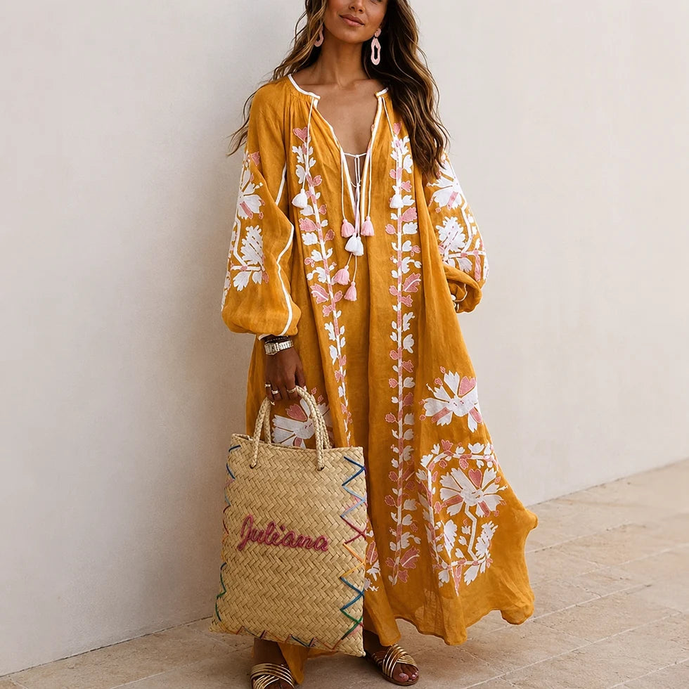Nelia | Vestido Bohemío Casual Con Estampado Floral De Verano