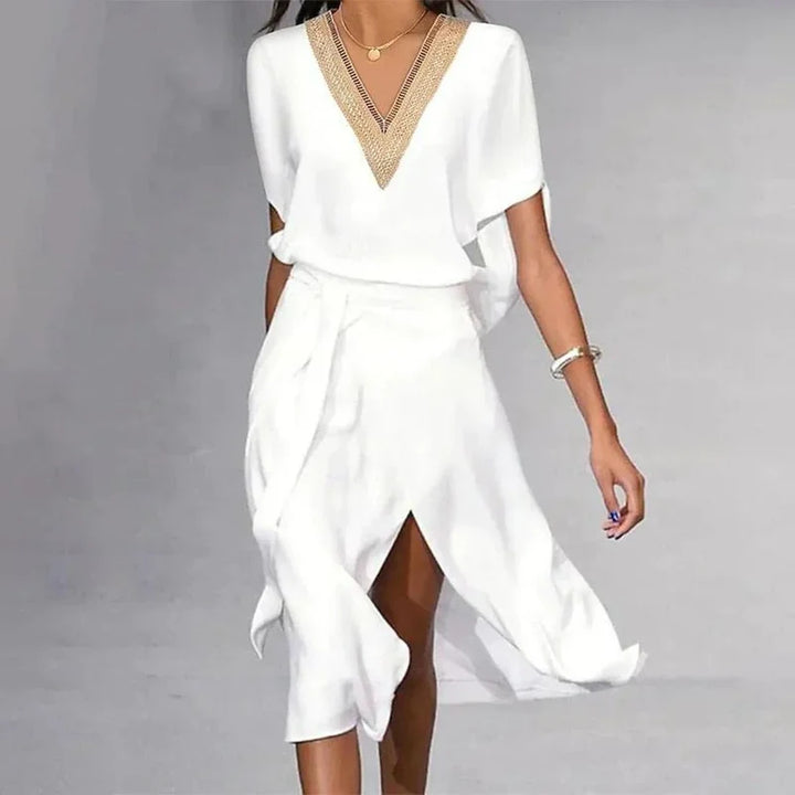Isabella - Vestido Midi Elegante Con Escote En V Y Diseño Minimalista
