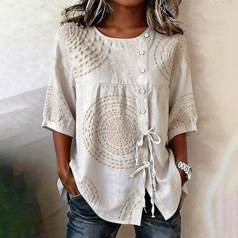 Camisa retro con botones y cintura anudada