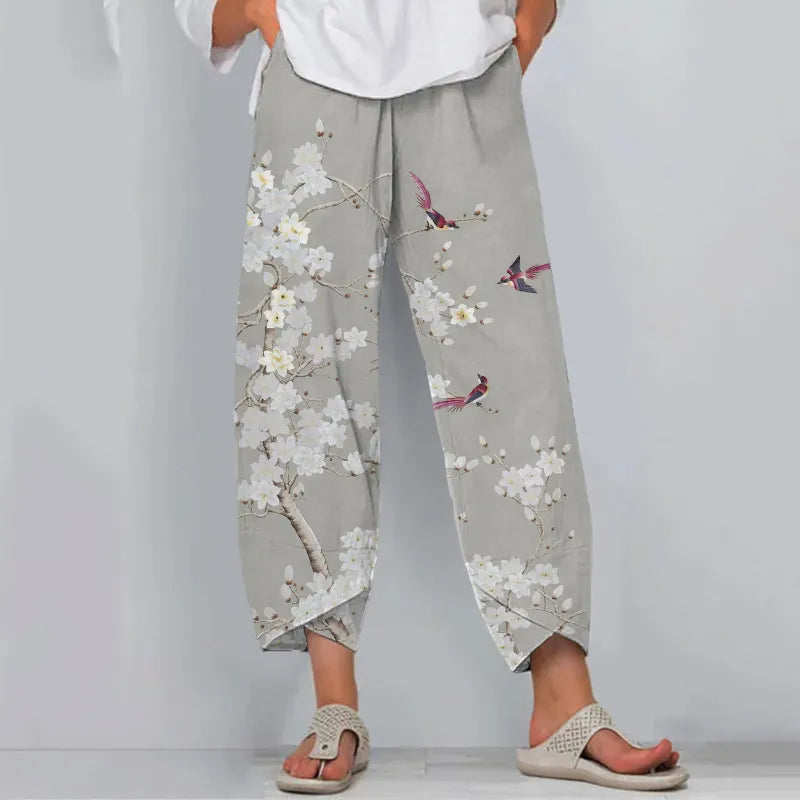 Pantalones casuales holgados con estampado floral
