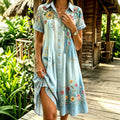 Vestido de lino y algodón floral retro resort