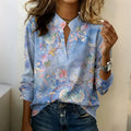 Camisa de algodón casual retro con estampado artístico