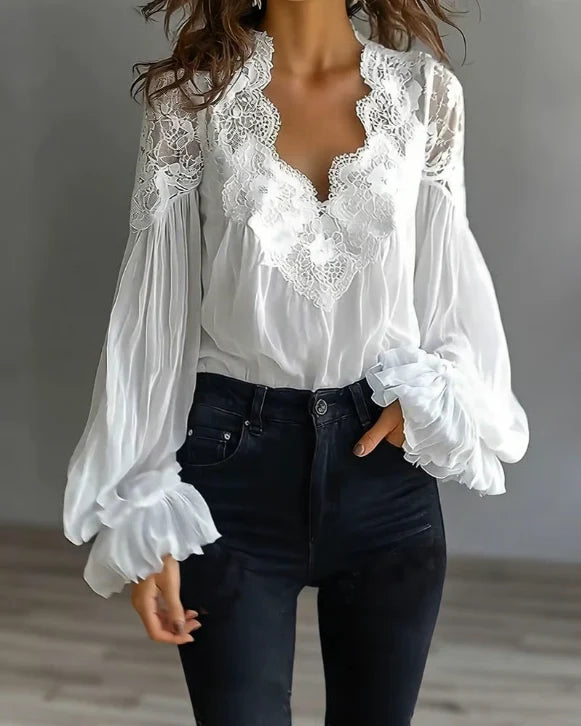 Eva | Blusa Com Renda Floral E Mangas Balão