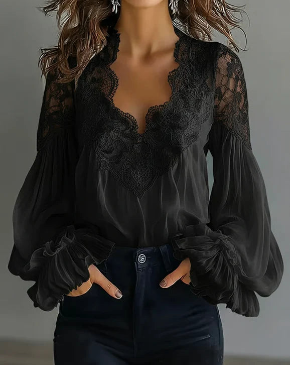 Eva | Blusa con encaje floral y mangas de farol