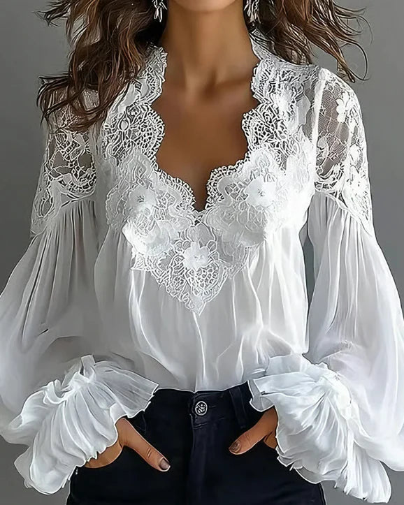 Eva | Blusa con encaje floral y mangas de farol