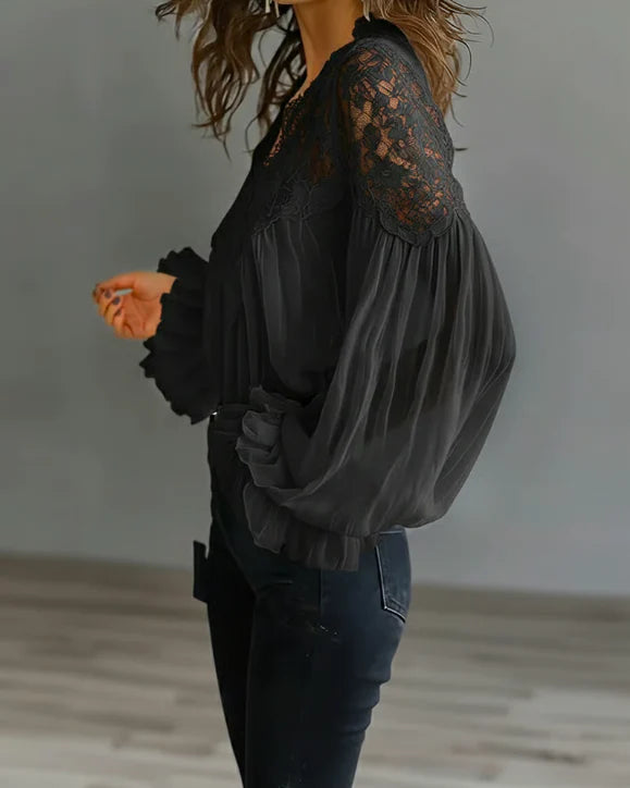 Eva | Blusa con encaje floral y mangas de farol