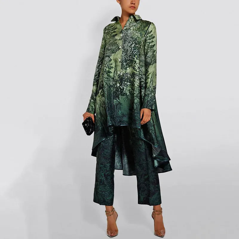 Conjunto de Dos Piezas Camisa con Estampado de Moda