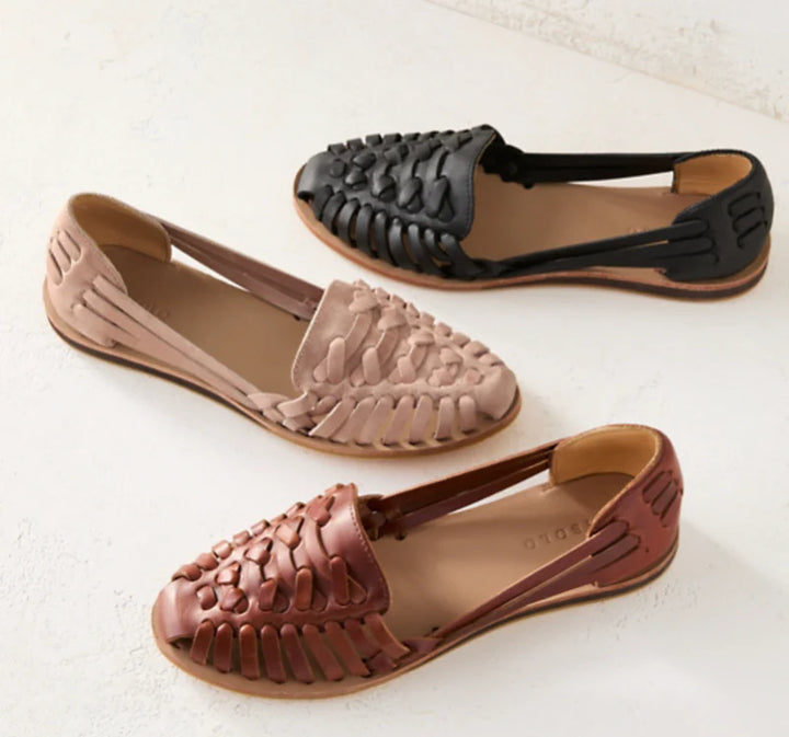 Sandalias Planas De Mujer Con Puntera Cerrada, Estilo Slip-on Tejido