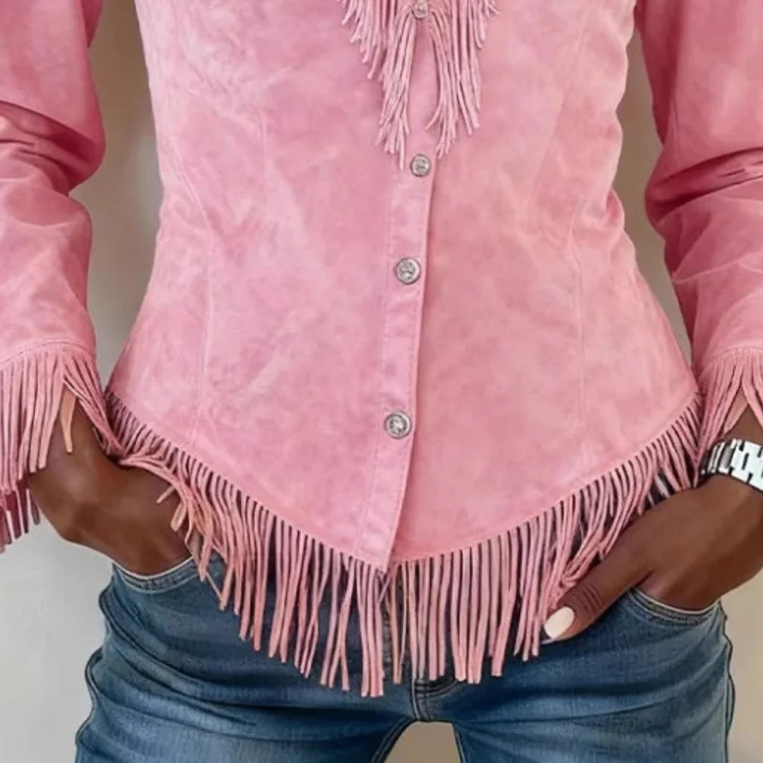 SOLÈNE | BLUSA DE ANTE CON BOTONES Y DETALLES DE FLECOS
