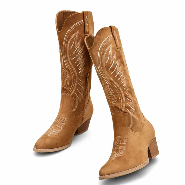 BOTAS WESTERN BORDADAS FEMININAS DE CANO MÉDIO E SALTO BAIXO
