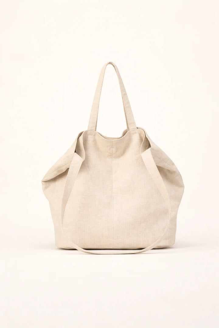 Bolso Tote Grande De Lona De Ramio Ligero Y Natural