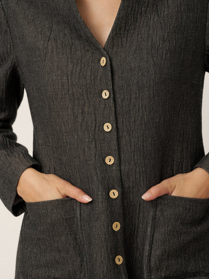 Jordan | Long Linen Mandarin Collar Shirt Jacket