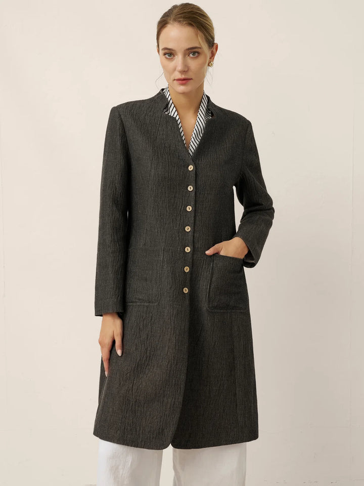 Jordan | Long Linen Mandarin Collar Shirt Jacket