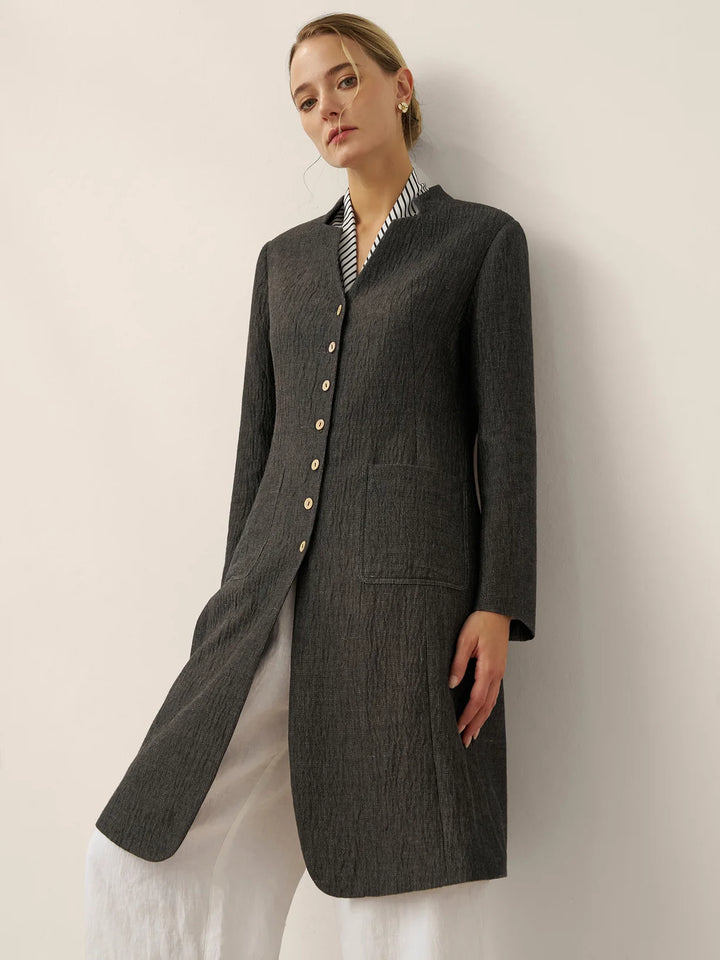 Jordan | Long Linen Mandarin Collar Shirt Jacket