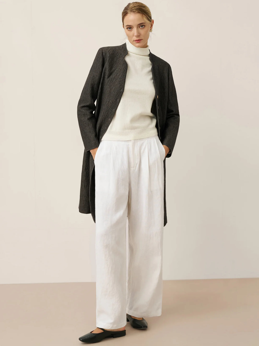 Jordan | Long Linen Mandarin Collar Shirt Jacket