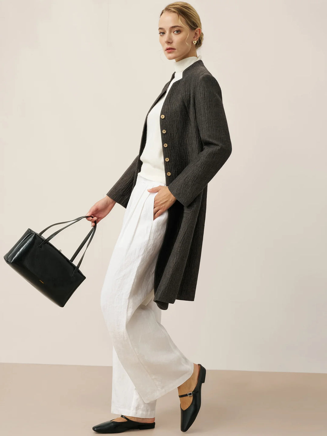 Jordan | Long Linen Mandarin Collar Shirt Jacket