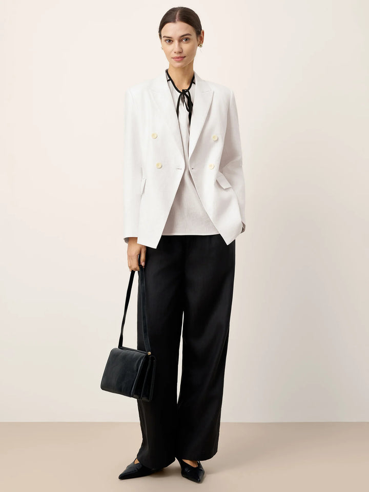 Iris - Peak Lapel Diagonal Wrap Linen Blazer